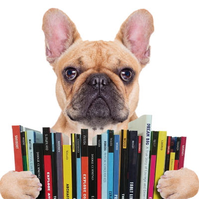 Dog holding books